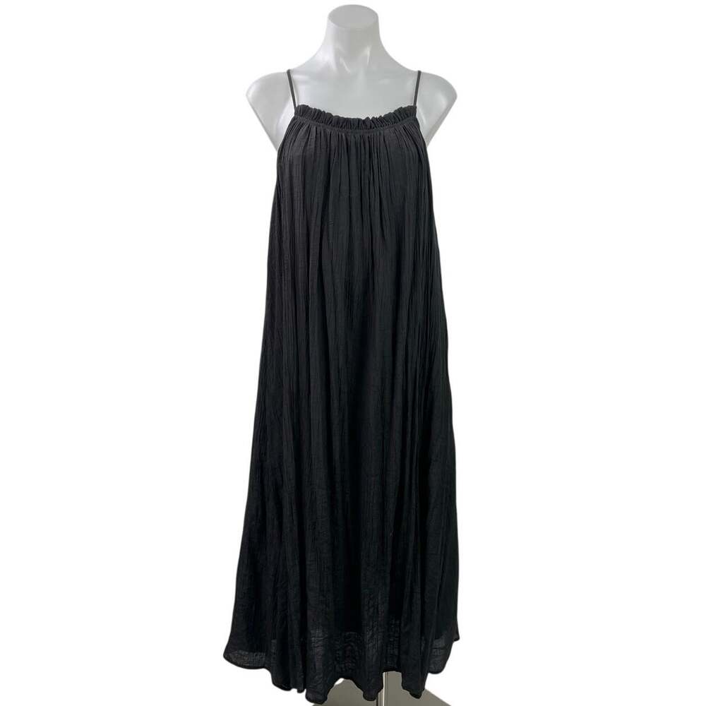 Hyfve Black Sleeveless Pleated Plisse Ruffle Cami Tank Shift Midi Dress Size S